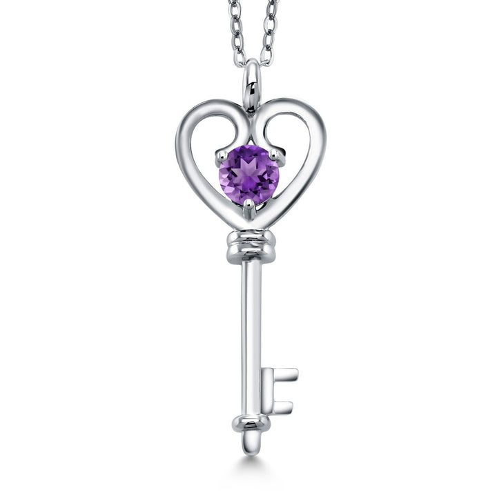 Heart Key Pendant Necklace For Women In 925 Sterling Silver | Round 5MM | Gemstone Birthstone | Mom Wife Birthday Anniversary Graduation Gifts | With 18 Inch Silver Chain