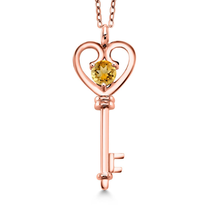 Gem Stone King 18K Rose Gold Plated Silver Heart Key Pendant Necklace For Women | Round 5MM | Gemstone Birthstone | Mom Wife Birthday Anniversary Graduation Gifts | With 18 Inch Silver Chain