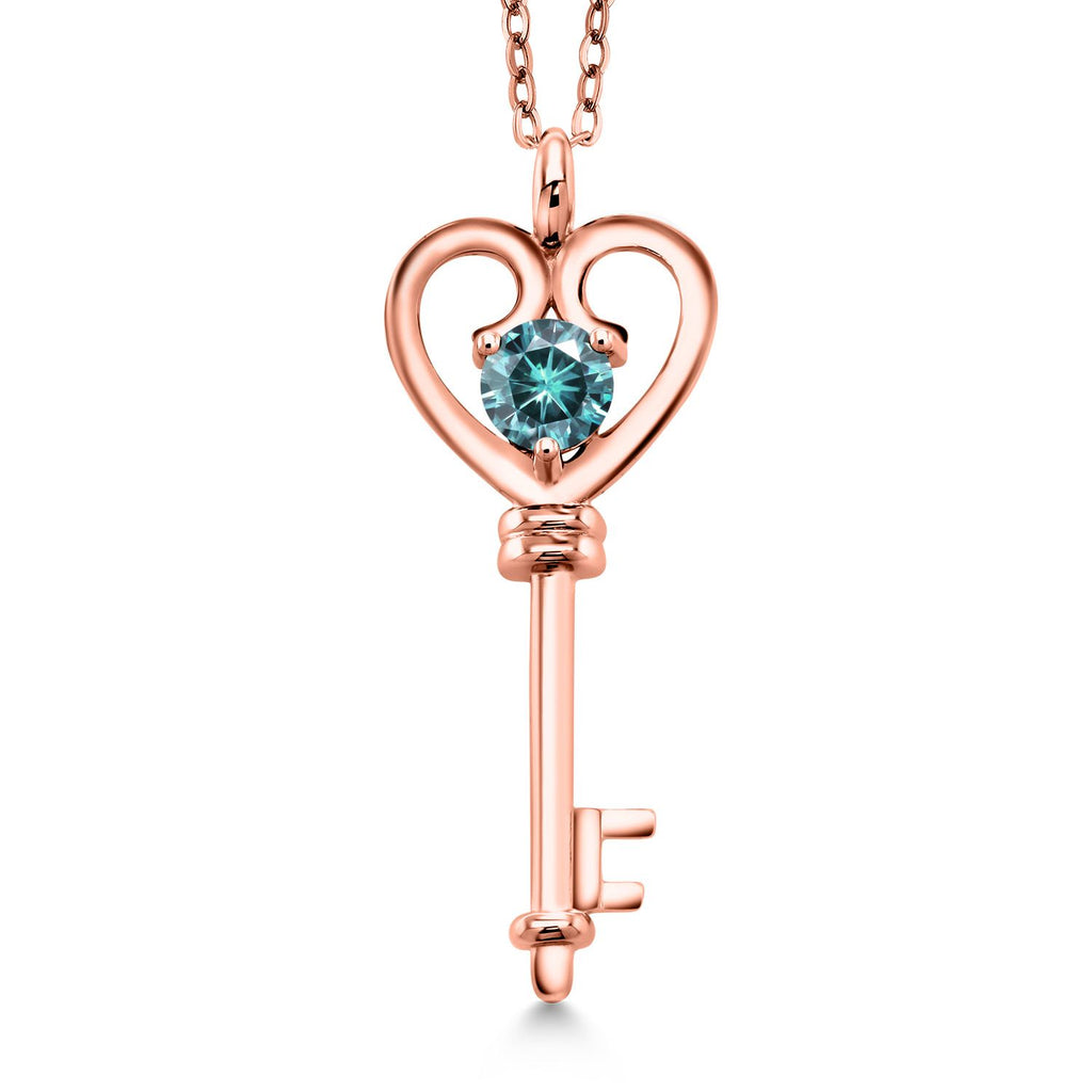 Gem Stone King 18K Rose Gold Plated Silver Heart Key Pendant Necklace For Women | Round 5MM | Gemstone Birthstone | Mom Wife Birthday Anniversary Graduation Gifts | With 18 Inch Silver Chain