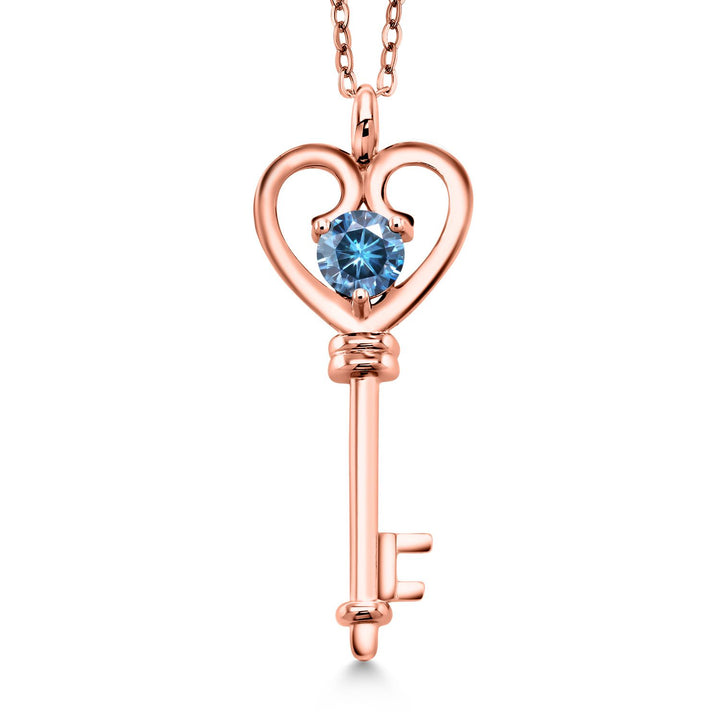 Persian Blue Moissanite - April_Pendant in 925 Rose Gold Plated Silver