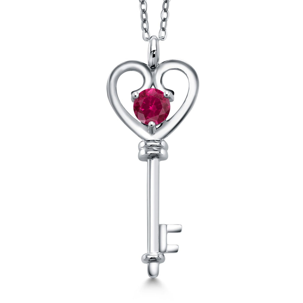 Gem Stone King Heart Key Pendant Necklace For Women In 925 Sterling Silver | Round 5MM | Gemstone Birthstone | Mom Wife Birthday Anniversary Graduation Gifts | With 18 Inch Silver Chain