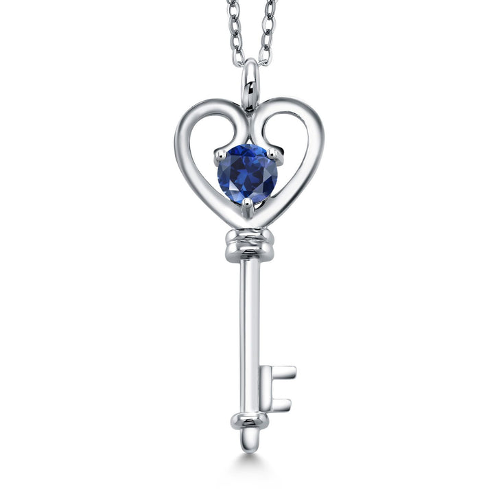 Heart Key Pendant Necklace For Women In 925 Sterling Silver | Round 5MM | Gemstone Birthstone | Mom Wife Birthday Anniversary Graduation Gifts | With 18 Inch Silver Chain