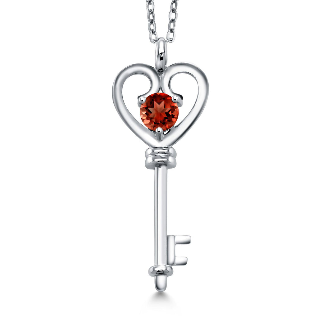 Gem Stone King Heart Key Pendant Necklace For Women In 925 Sterling Silver | Round 5MM | Gemstone Birthstone | Mom Wife Birthday Anniversary Graduation Gifts | With 18 Inch Silver Chain