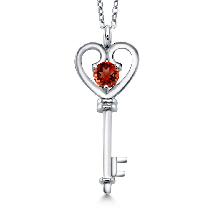 Heart Key Pendant Necklace For Women In 925 Sterling Silver | Round 5MM | Gemstone Birthstone | Mom Wife Birthday Anniversary Graduation Gifts | With 18 Inch Silver Chain