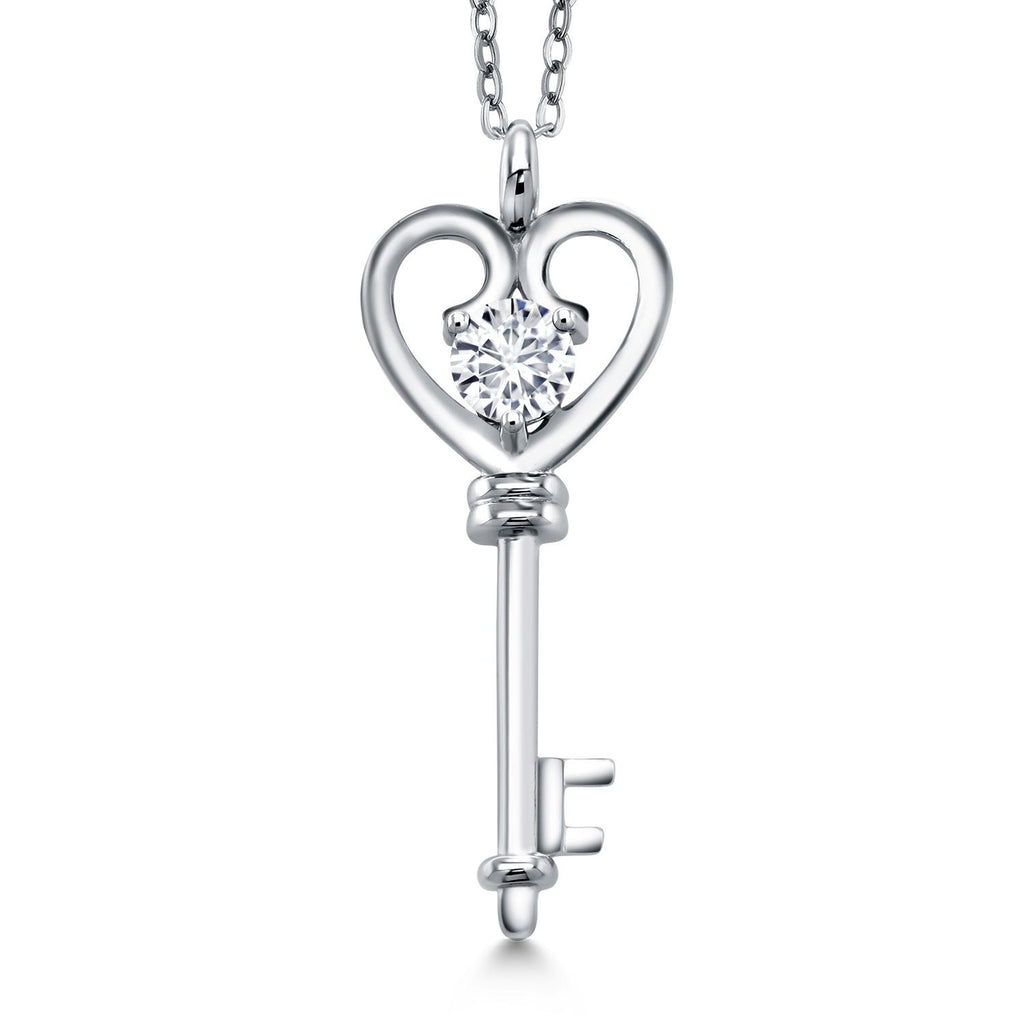 Gem Stone King Heart Key Pendant Necklace For Women In 925 Sterling Silver | Round 5MM | Gemstone Birthstone | Mom Wife Birthday Anniversary Graduation Gifts | With 18 Inch Silver Chain