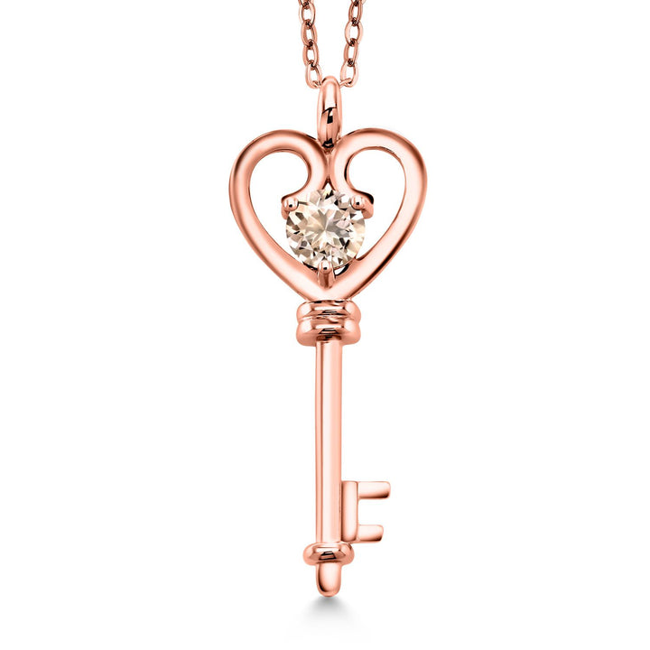 Gem Stone King 18K Rose Gold Plated Silver Heart Key Pendant Necklace For Women | Round 5MM | Gemstone Birthstone | Mom Wife Birthday Anniversary Graduation Gifts | With 18 Inch Silver Chain
