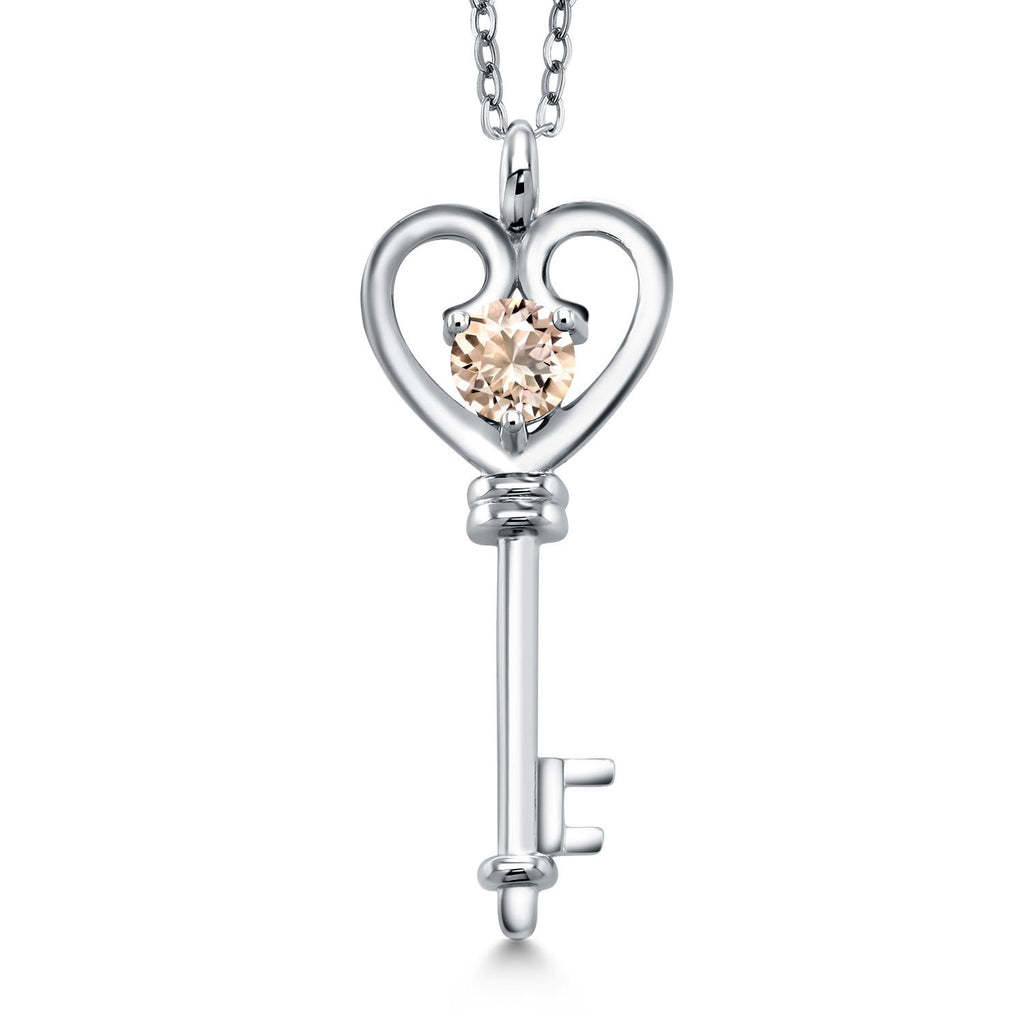 Gem Stone King Heart Key Pendant Necklace For Women In 925 Sterling Silver | Round 5MM | Gemstone Birthstone | Mom Wife Birthday Anniversary Graduation Gifts | With 18 Inch Silver Chain