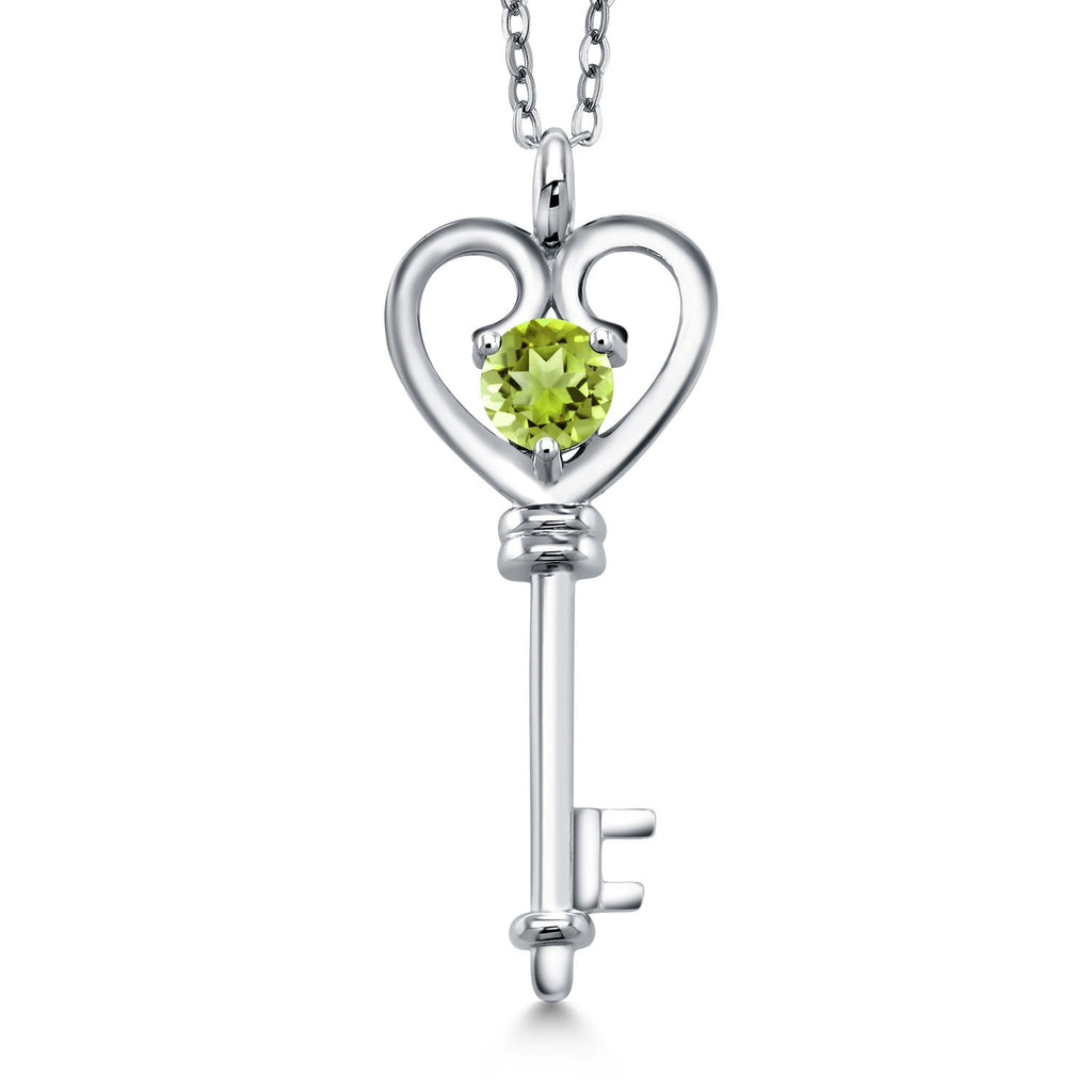 Gem Stone King Heart Key Pendant Necklace For Women In 925 Sterling Silver | Round 5MM | Gemstone Birthstone | Mom Wife Birthday Anniversary Graduation Gifts | With 18 Inch Silver Chain