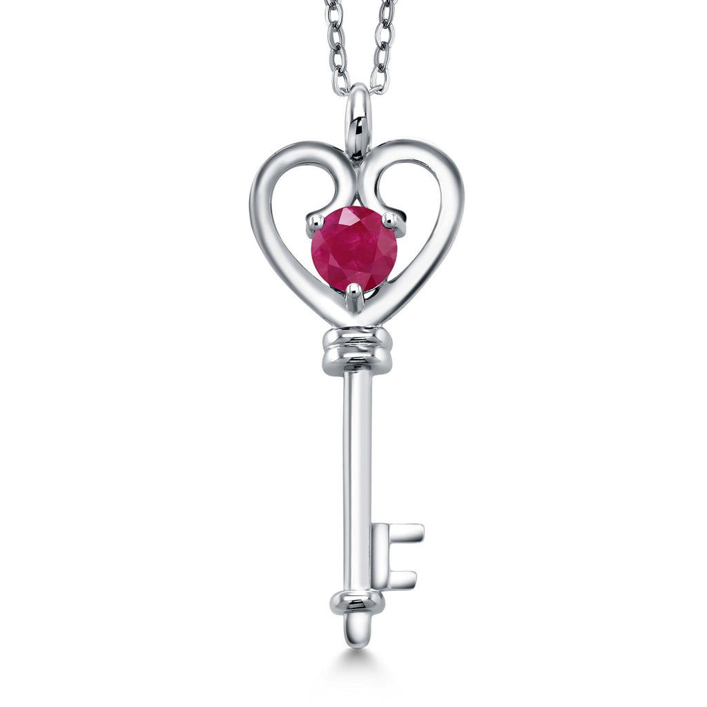 Gem Stone King Heart Key Pendant Necklace For Women In 925 Sterling Silver | Round 5MM | Gemstone Birthstone | Mom Wife Birthday Anniversary Graduation Gifts | With 18 Inch Silver Chain