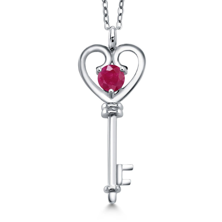 Heart Key Pendant Necklace For Women In 925 Sterling Silver | Round 5MM | Gemstone Birthstone | Mom Wife Birthday Anniversary Graduation Gifts | With 18 Inch Silver Chain