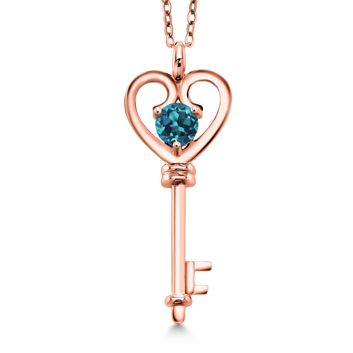 Gem Stone King 18K Rose Gold Plated Silver Heart Key Pendant Necklace For Women | Round 5MM | Gemstone Birthstone | Mom Wife Birthday Anniversary Graduation Gifts | With 18 Inch Silver Chain