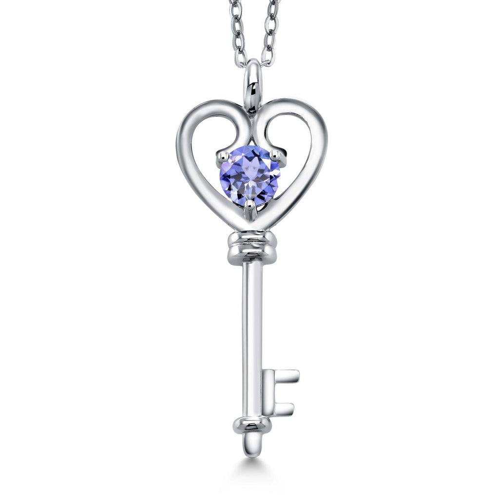 Gem Stone King Heart Key Pendant Necklace For Women In 925 Sterling Silver | Round 5MM | Gemstone Birthstone | Mom Wife Birthday Anniversary Graduation Gifts | With 18 Inch Silver Chain