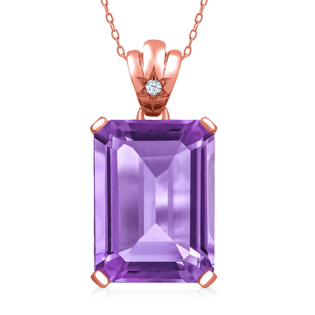 Gem Stone King Gemstone Birthstone Pendant Necklace in 18K Rose Gold Plated Silver | Emerald Cut 18X13MM Center Stone & Round 1.8MM Accent | Fine Jewelry Gifts for Her Mom Women Wife | Includes 18 Inch Chain