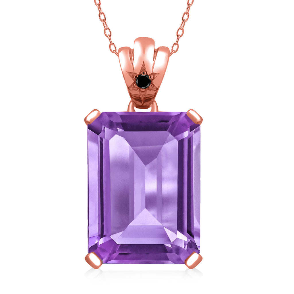 Amethyst - Black Diamond_Pendant in 925 Rose Gold Plated Silver