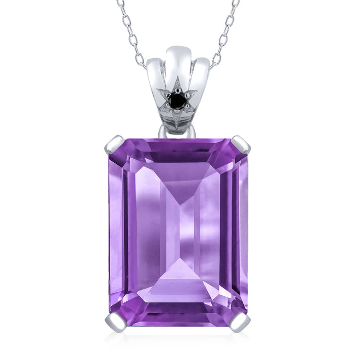 Gem Stone King 11-20 Cttw Gemstone Birthstone and Diamond Pendant Necklace for Women | 925 Sterling Silver | Emerald Cut 18X13MM | Round 1.8MM Accent | Fine Jewelry Gift for Her Mom Wife | 18 Inch Chain