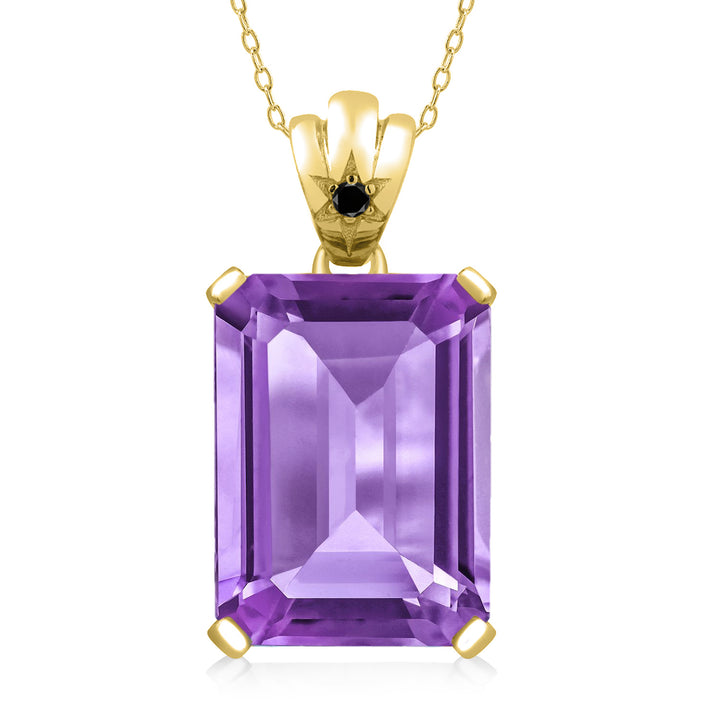 Gem Stone King Gemstone Birthstone and Diamond Pendant Necklace in 18K Yellow Gold Plated Silver | Emerald Cut 18X13MM Center Stone & Round 1.8MM Accent | Fine Jewelry Gift for Her Mom Women Wife | 18 Inch Chain