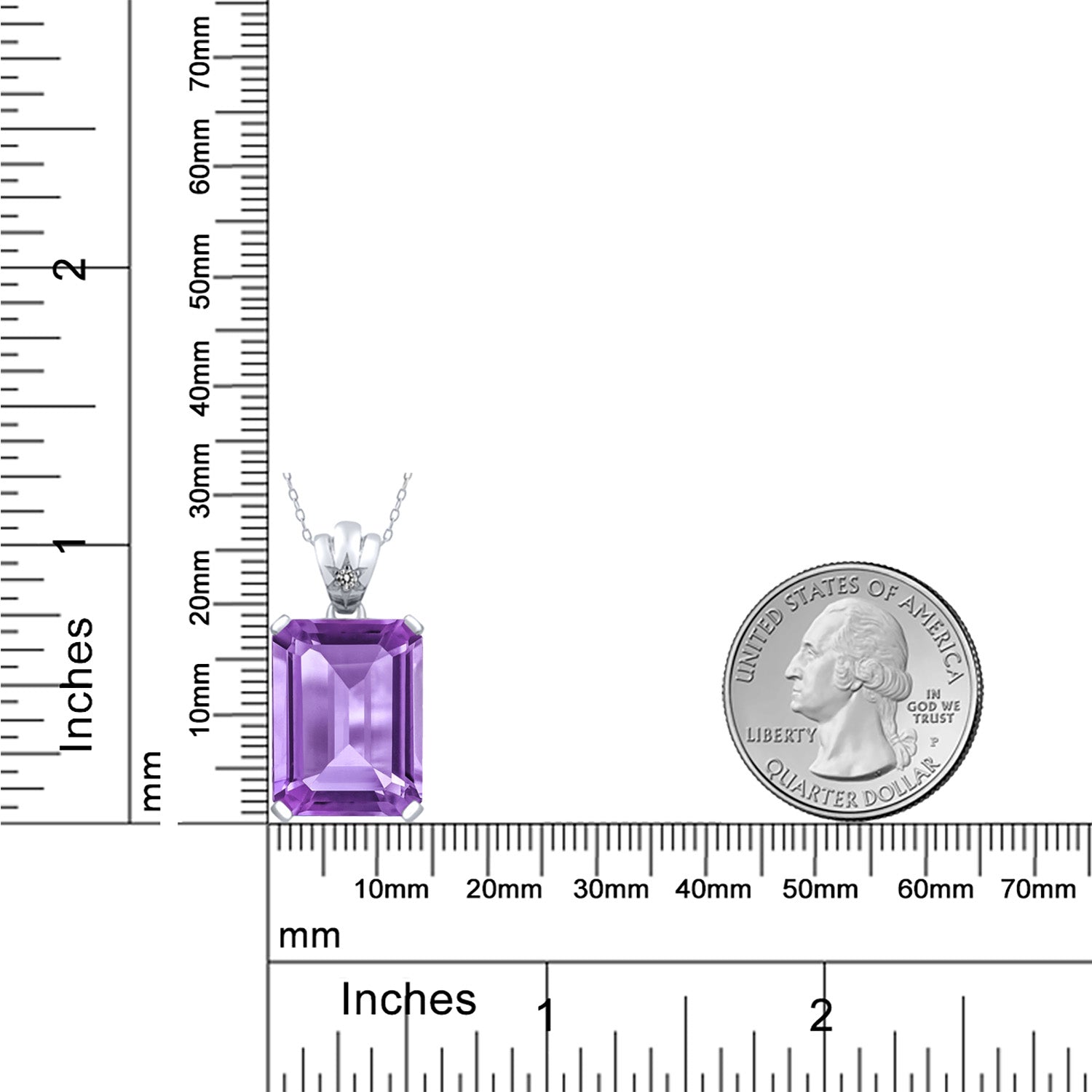 925 Sterling Silver Purple Amethyst and White Diamond Pendant Necklace For Women (15.03 Cttw, Gemstone Birthstone, Emerald Cut 18X13MM, with 18 Inch Chain)