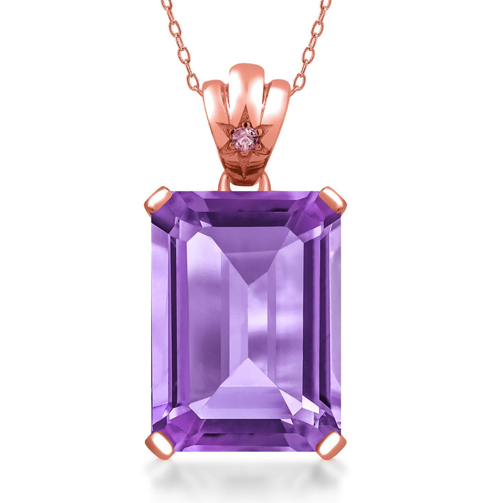 Gem Stone King Gemstone Birthstone and Pink Lab Grown Diamond Pendant Necklace for Women in 18K Rose Gold Plated Silver | Emerald Cut 18X13MM with 1.8MM Accent | 18 Inch Chain | Fine Jewelry for Her Mom Wife