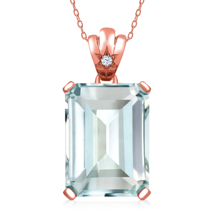 Gem Stone King Gemstone Birthstone Pendant Necklace in 18K Rose Gold Plated Silver | Emerald Cut 18X13MM Center Stone & Round 1.8MM Accent | Fine Jewelry Gifts for Her Mom Women Wife | Includes 18 Inch Chain