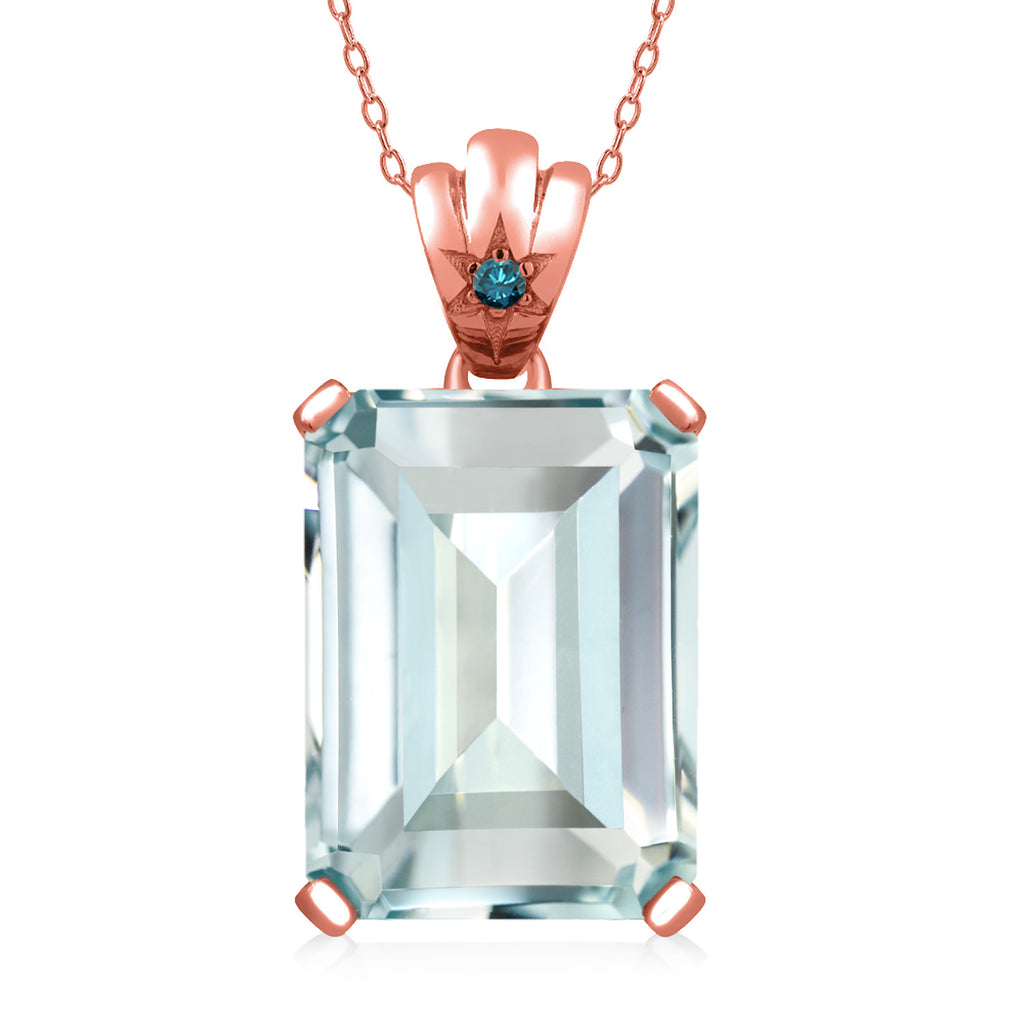Created Aquamarine - Blue Diamond_Pendant in 925 Rose Gold Plated Silver