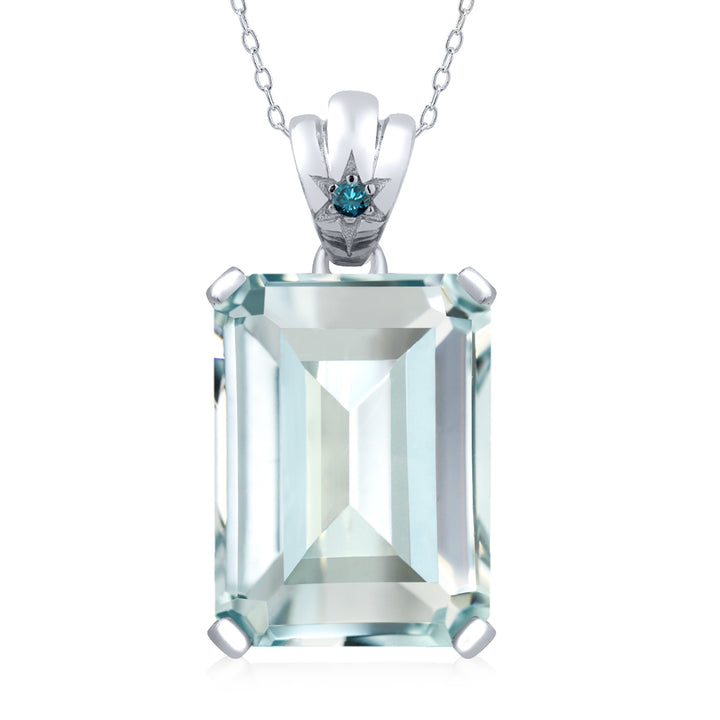 Gem Stone King 11-20 Cttw Gemstone Birthstone and Diamond Pendant Necklace for Women | 925 Sterling Silver | Emerald Cut 18X13MM | Round 1.8MM Accent | Fine Jewelry Gifts for Her Mom Wife | 18 Inch Chain