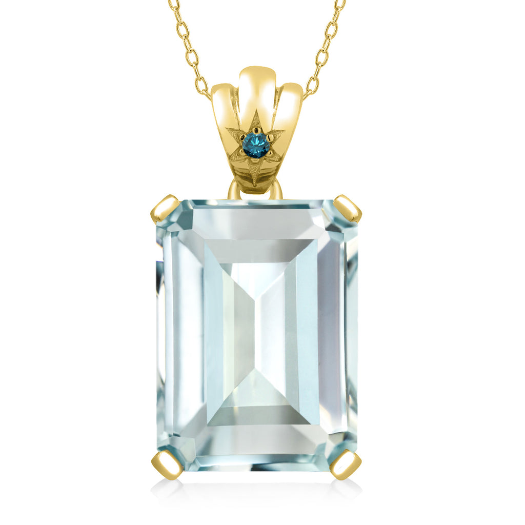 Gem Stone King Gemstone Birthstone and Diamond Pendant Necklace in 18K Yellow Gold Plated Silver | Emerald Cut 18X13MM Center Stone & Round 1.8MM Accent | Fine Jewelry Gifts for Her Mom Women Wife | 18 Inch Chain