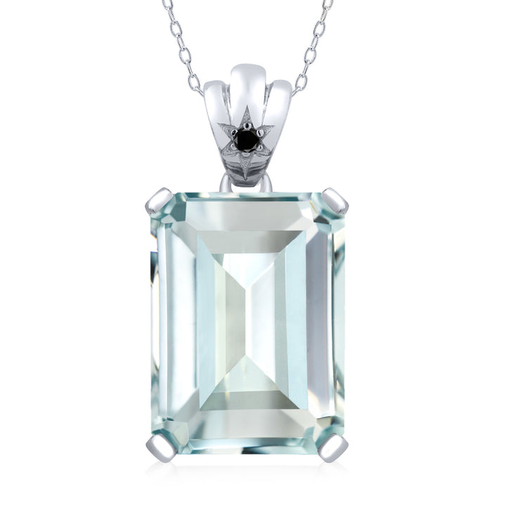 Gem Stone King 11-20 Cttw Gemstone Birthstone and Diamond Pendant Necklace for Women | 925 Sterling Silver | Emerald Cut 18X13MM | Round 1.8MM Accent | Fine Jewelry Gift for Her Mom Wife | 18 Inch Chain
