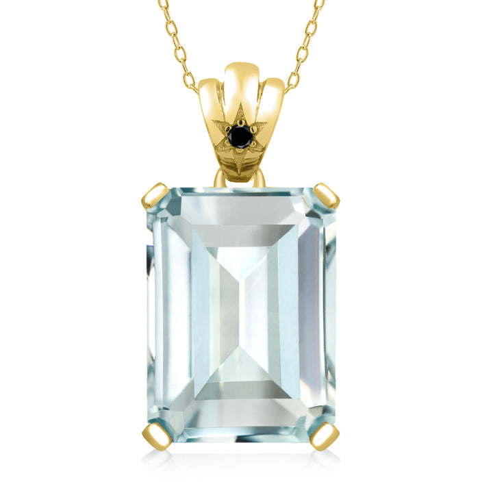 Gem Stone King Gemstone Birthstone and Diamond Pendant Necklace in 18K Yellow Gold Plated Silver | Emerald Cut 18X13MM Center Stone & Round 1.8MM Accent | Fine Jewelry Gift for Her Mom Women Wife | 18 Inch Chain