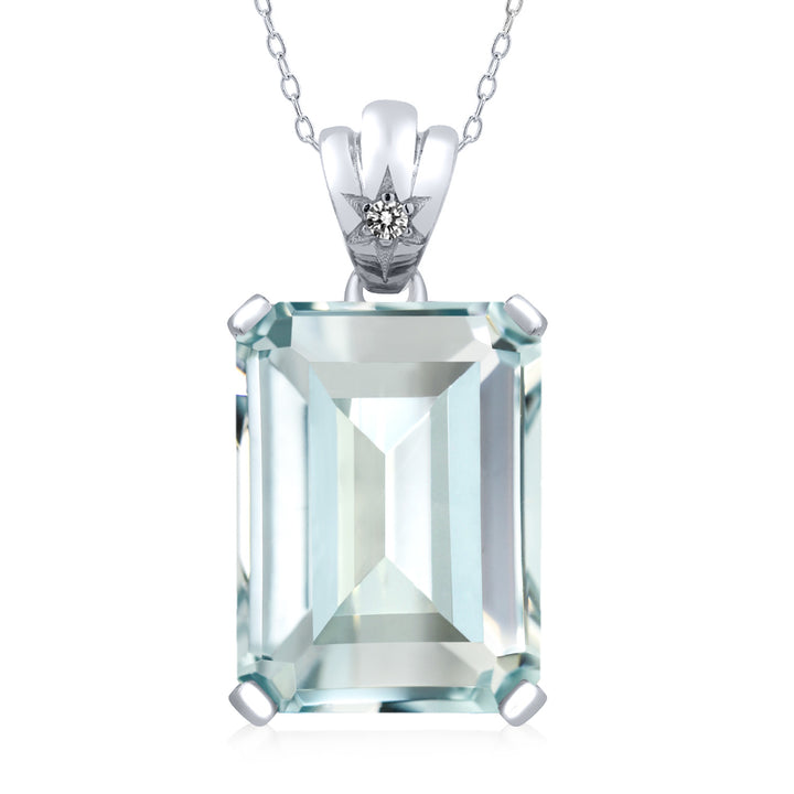 Gem Stone King 11-20 Cttw Gemstone Birthstone and Diamond Pendant Necklace for Women | 925 Sterling Silver | Emerald Cut 18X13MM | Round 1.8MM Accent | Fine Jewelry Gift for Her Mom Wife | 18 Inch Chain