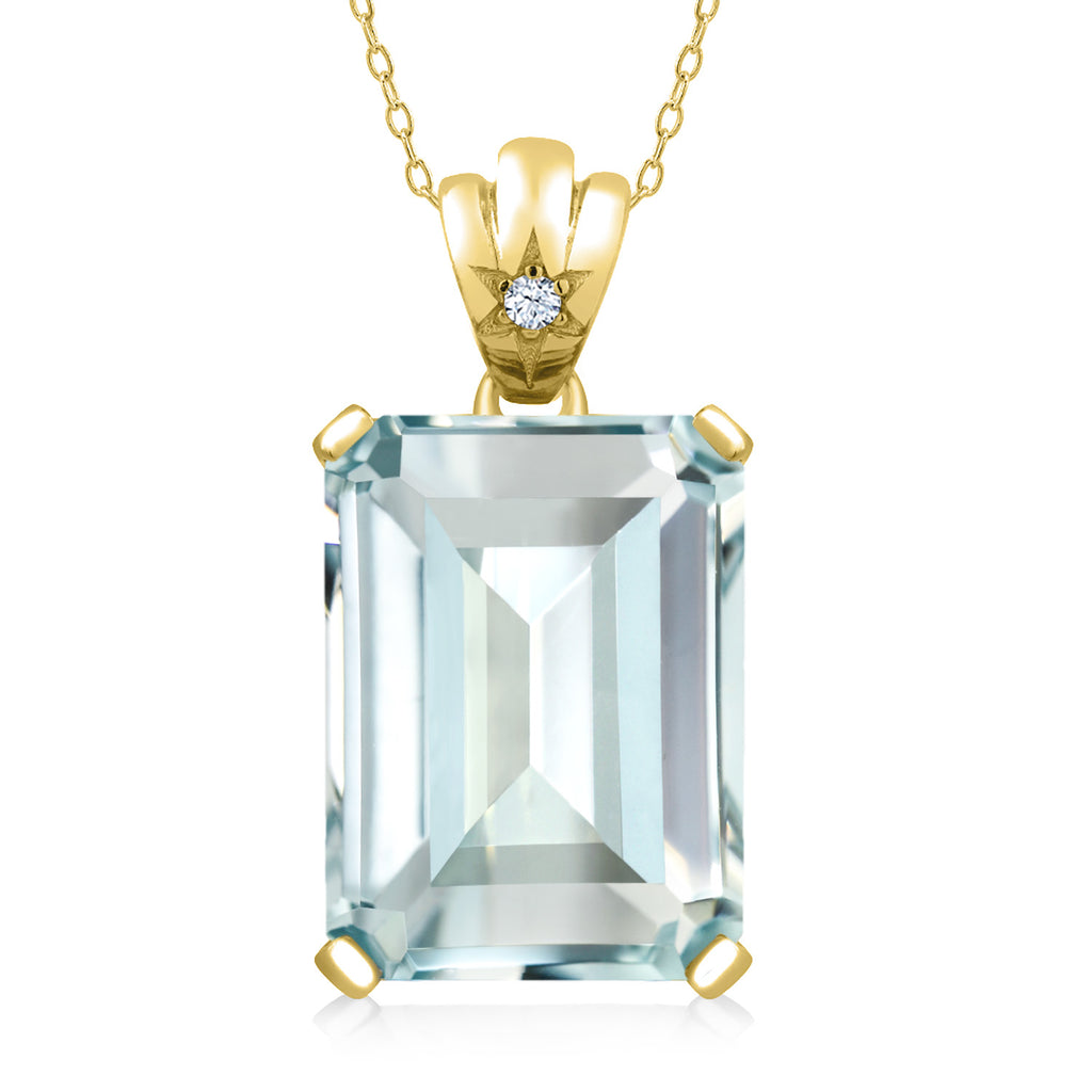Gemstone Birthstone and White Topaz Pendant Necklace for Women in 18K Yellow Gold Plated Silver | Emerald Cut 18X13MM with 1.8MM Accent in Star-Set Bail | 18 Inch Chain | Fine Jewelry for Her Mom Wife