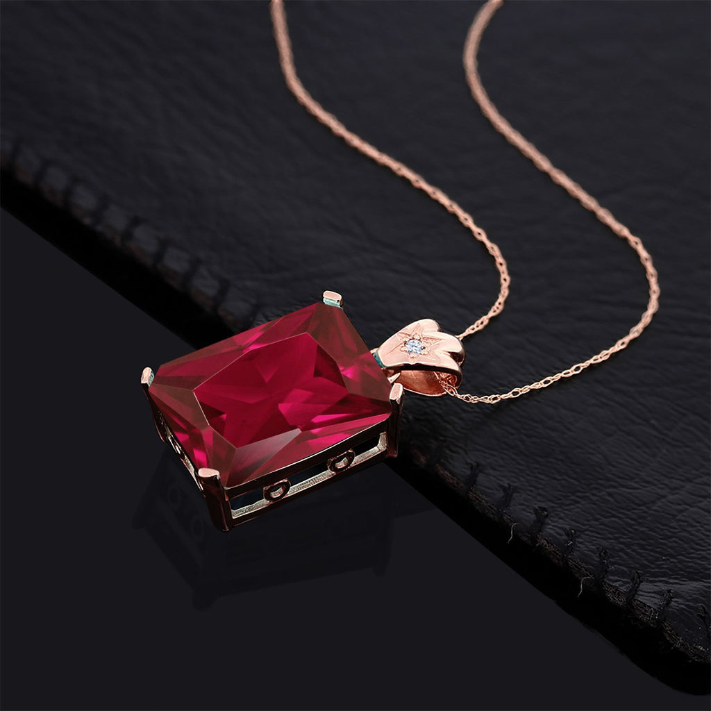 Created Ruby and Zirconia_Pendant in 925 Rose Gold Plated Silver