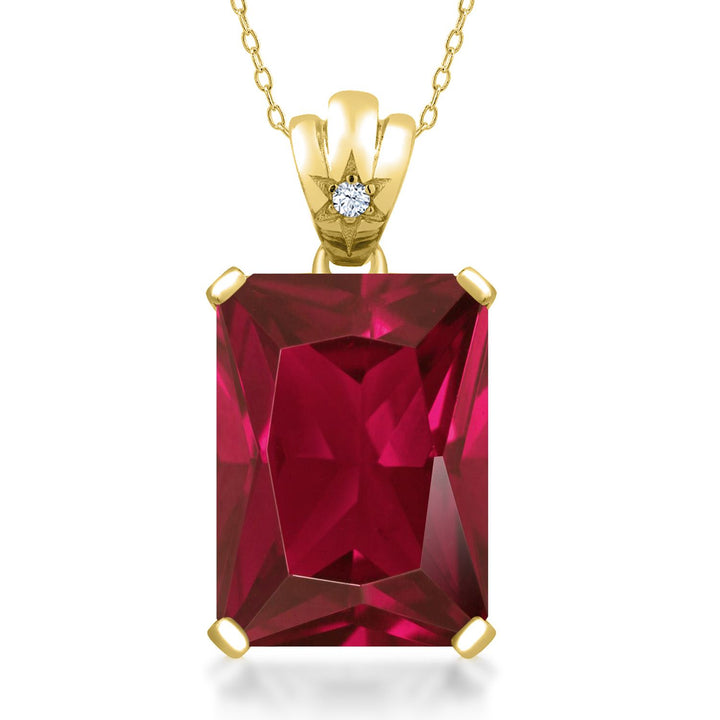 11-20 Cttw Gemstone Birthstone Pendant Necklace For Women | 18K Yellow Gold Plated Silver | Emerald Cut 18X13MM | 1.8MM Star Accent | Fine Jewelry Gift for Her Mom Wife | 18 Inch Chain
