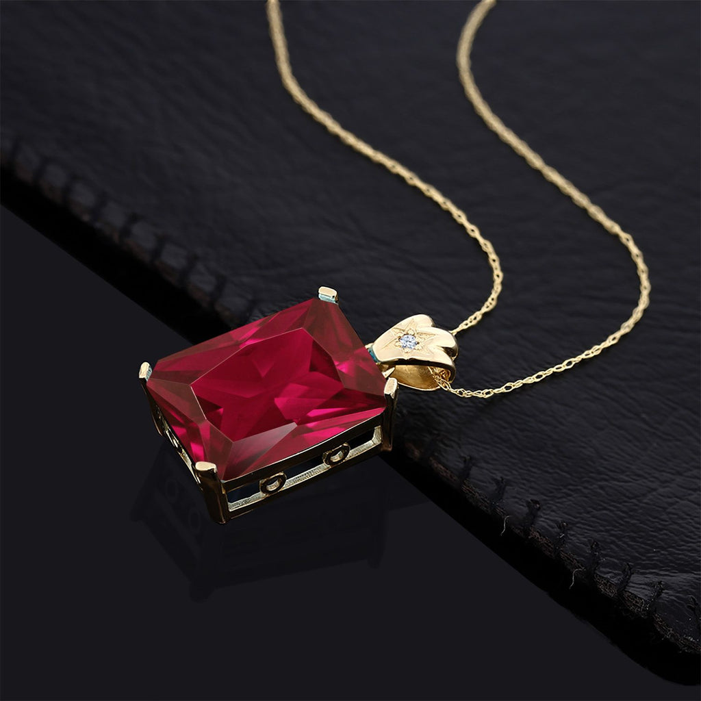 Created Ruby and Zirconia_Pendant in 925 Yellow Gold Plated Silver