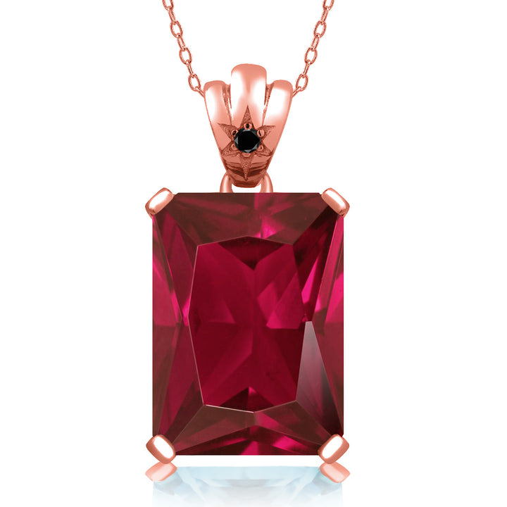 Created Ruby - Black Diamond_Pendant in 925 Rose Gold Plated Silver