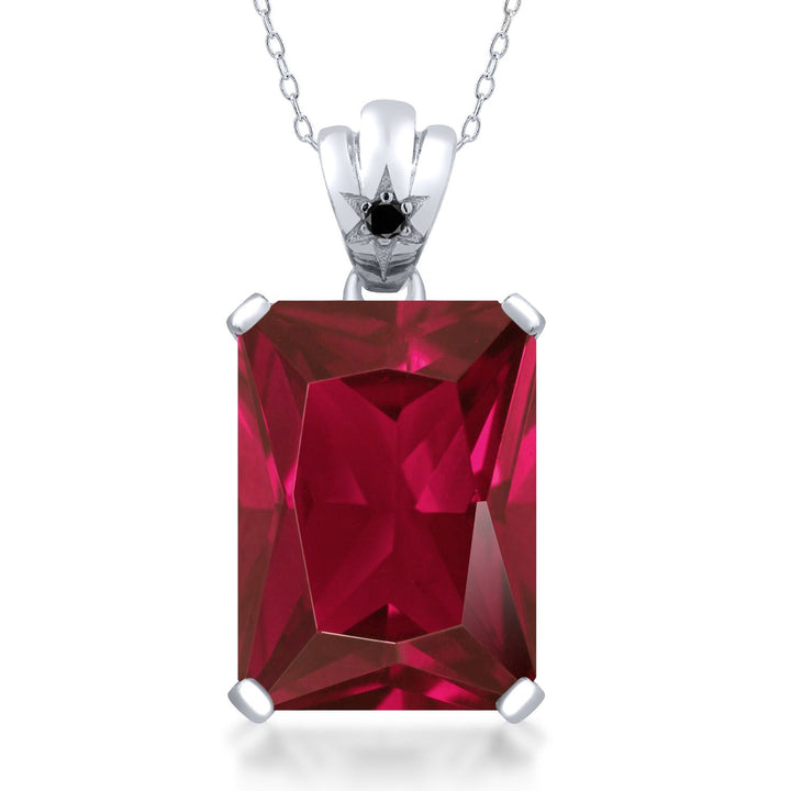 Gem Stone King 11-20 Cttw Gemstone Birthstone and Diamond Pendant Necklace for Women | 925 Sterling Silver | Emerald Cut 18X13MM | Round 1.8MM Accent | Fine Jewelry Gift for Her Mom Wife | 18 Inch Chain