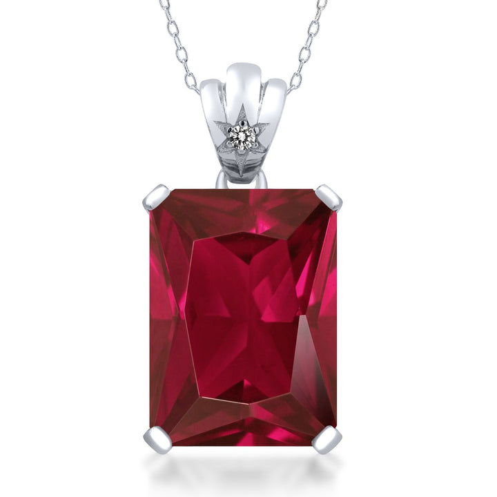 Gem Stone King 11-20 Cttw Gemstone Birthstone and Diamond Pendant Necklace for Women | 925 Sterling Silver | Emerald Cut 18X13MM | Round 1.8MM Accent | Fine Jewelry Gift for Her Mom Wife | 18 Inch Chain