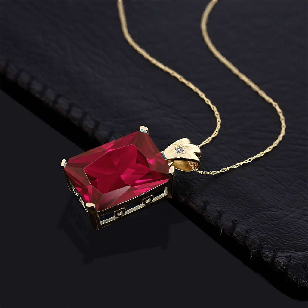 Created Ruby and Diamond_Pendant in 925 Yellow Gold Plated Silver