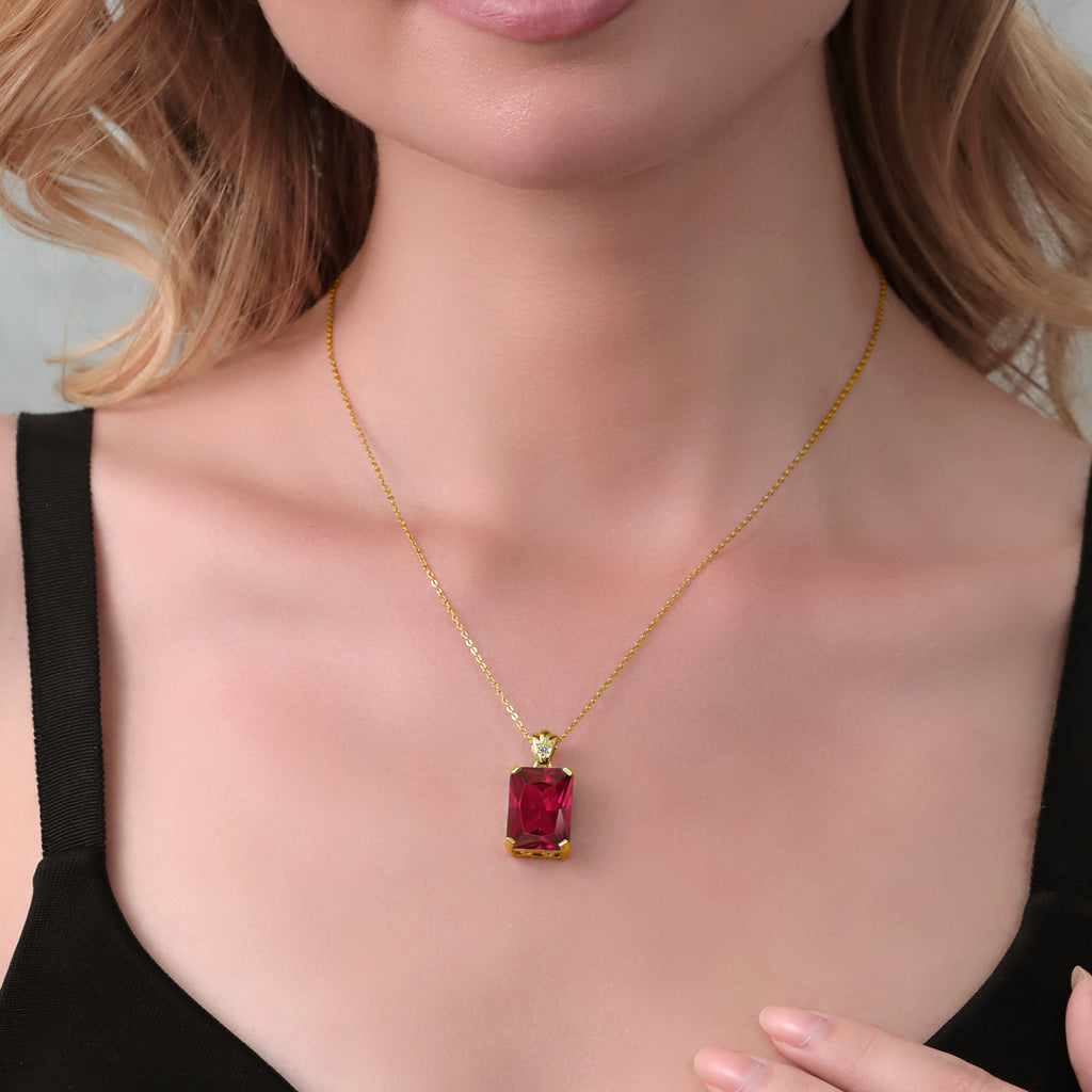 Created Ruby and Diamond_Pendant in 925 Yellow Gold Plated Silver