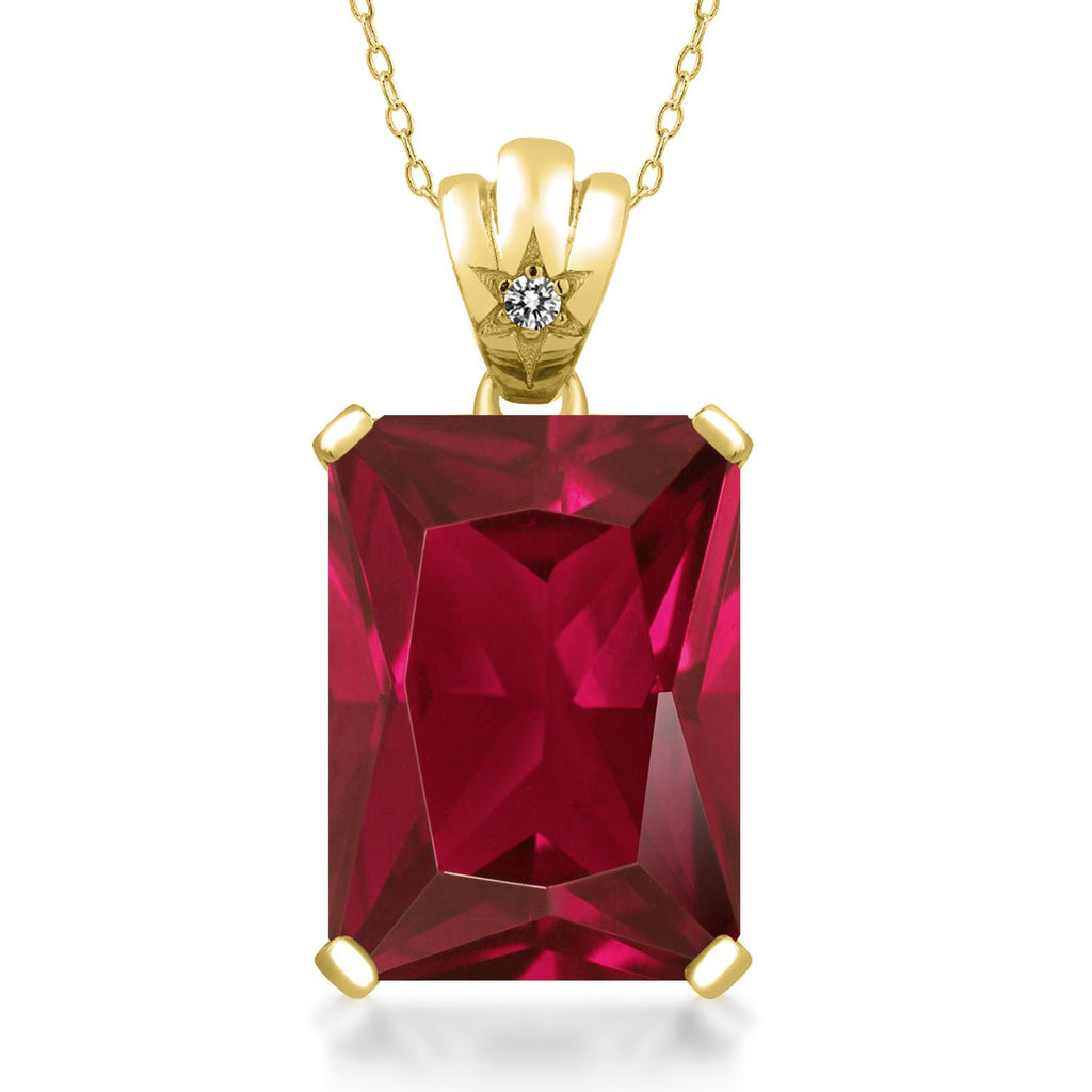 Gem Stone King Gemstone Birthstone and Diamond Pendant Necklace in 18K Yellow Gold Plated Silver | Emerald Cut 18X13MM Center Stone & Round 1.8MM Accent | Fine Jewelry Gift for Her Mom Women Wife | 18 Inch Chain