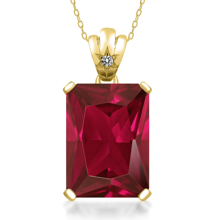 Gem Stone King Gemstone Birthstone and Diamond Pendant Necklace in 18K Yellow Gold Plated Silver | Emerald Cut 18X13MM Center Stone & Round 1.8MM Accent | Fine Jewelry Gift for Her Mom Women Wife | 18 Inch Chain