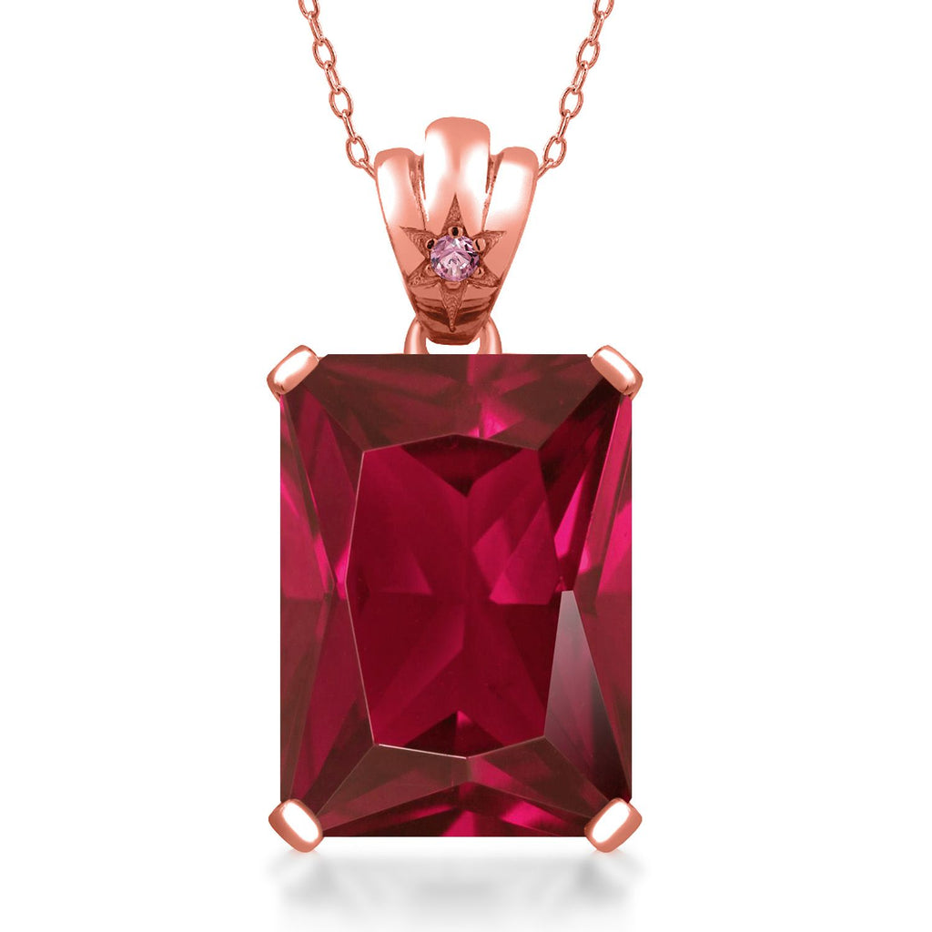 Created Ruby - July_Pendant in 925 Rose Gold Plated Silver
