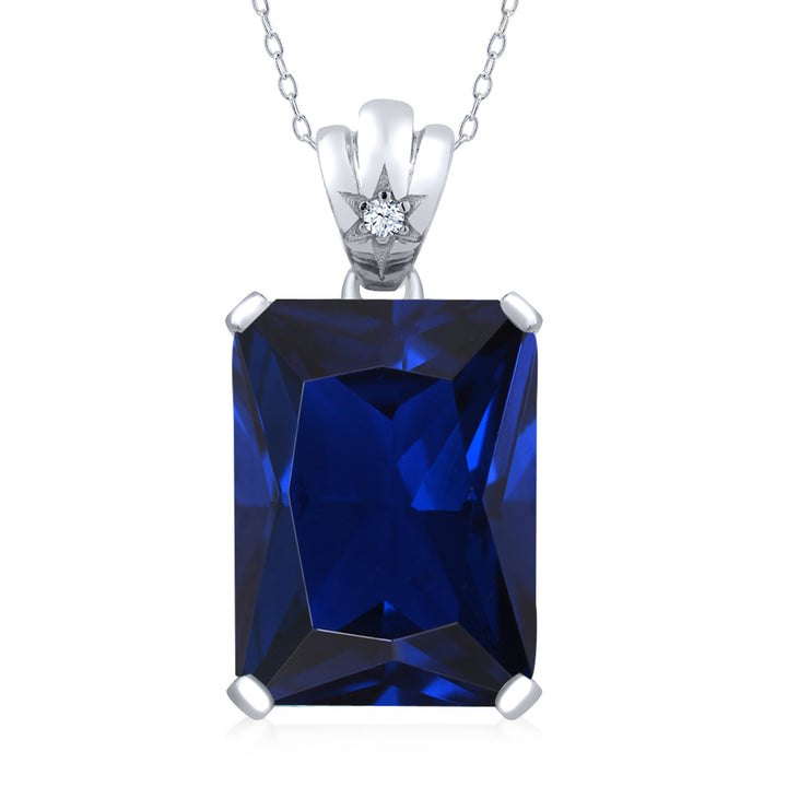 Blue Created Sapphire - September_Pendant in 925 Sterling Silver
