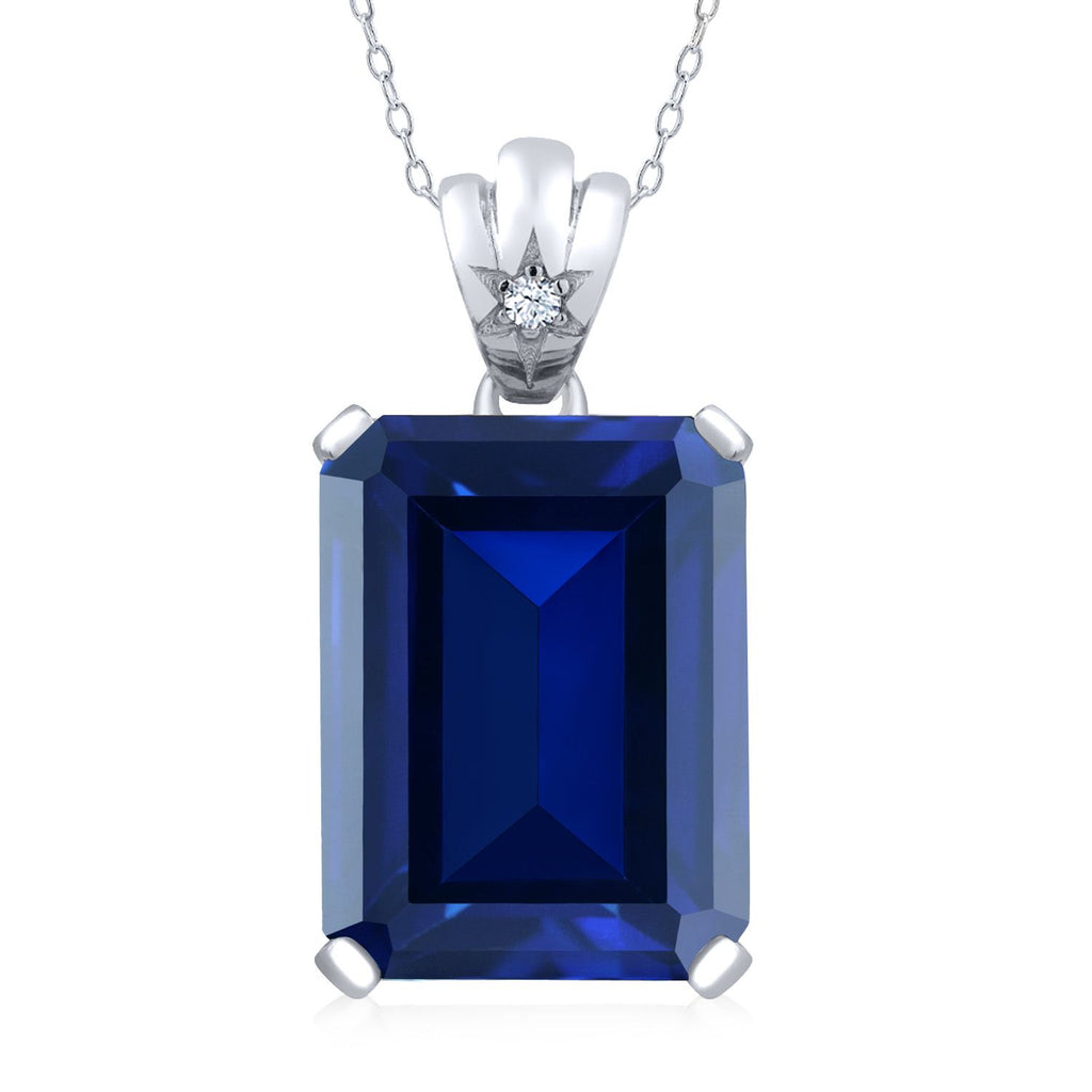 Blue Created Sapphire - September_Pendant in 925 Sterling Silver