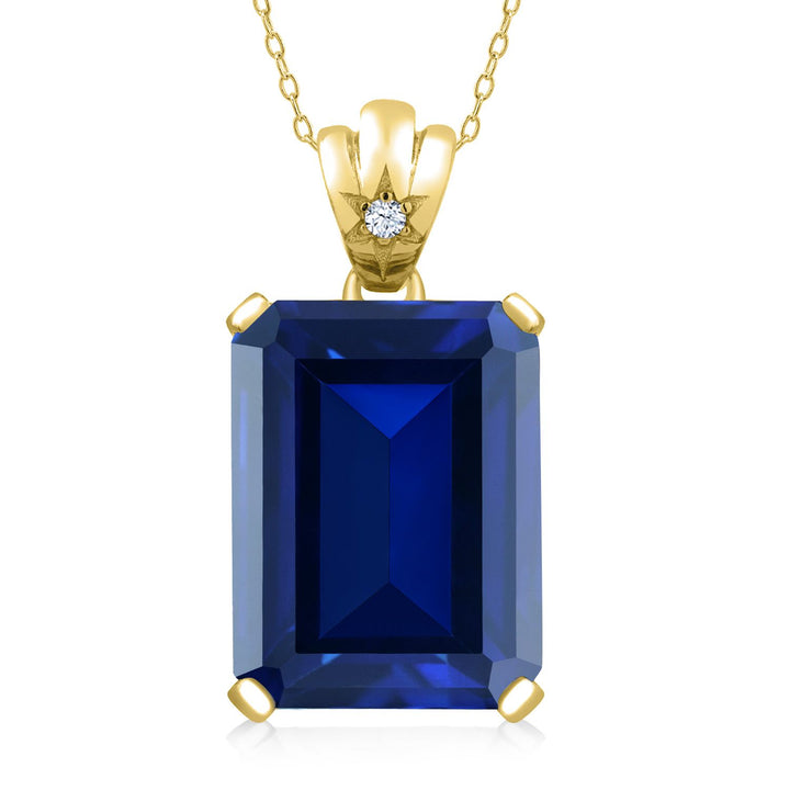 11-20 Cttw Gemstone Birthstone Pendant Necklace For Women | 18K Yellow Gold Plated Silver | Emerald Cut 18X13MM | 1.8MM Star Accent | Fine Jewelry Gift for Her Mom Wife | 18 Inch Chain