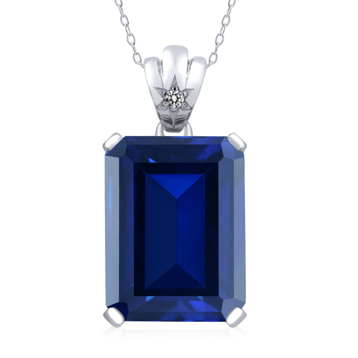 Gem Stone King 11-20 Cttw Gemstone Birthstone and Diamond Pendant Necklace for Women | 925 Sterling Silver | Emerald Cut 18X13MM | Round 1.8MM Accent | Fine Jewelry Gift for Her Mom Wife | 18 Inch Chain