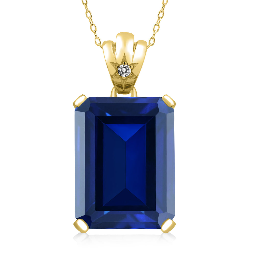 Gem Stone King Gemstone Birthstone and Diamond Pendant Necklace in 18K Yellow Gold Plated Silver | Emerald Cut 18X13MM Center Stone & Round 1.8MM Accent | Fine Jewelry Gift for Her Mom Women Wife | 18 Inch Chain