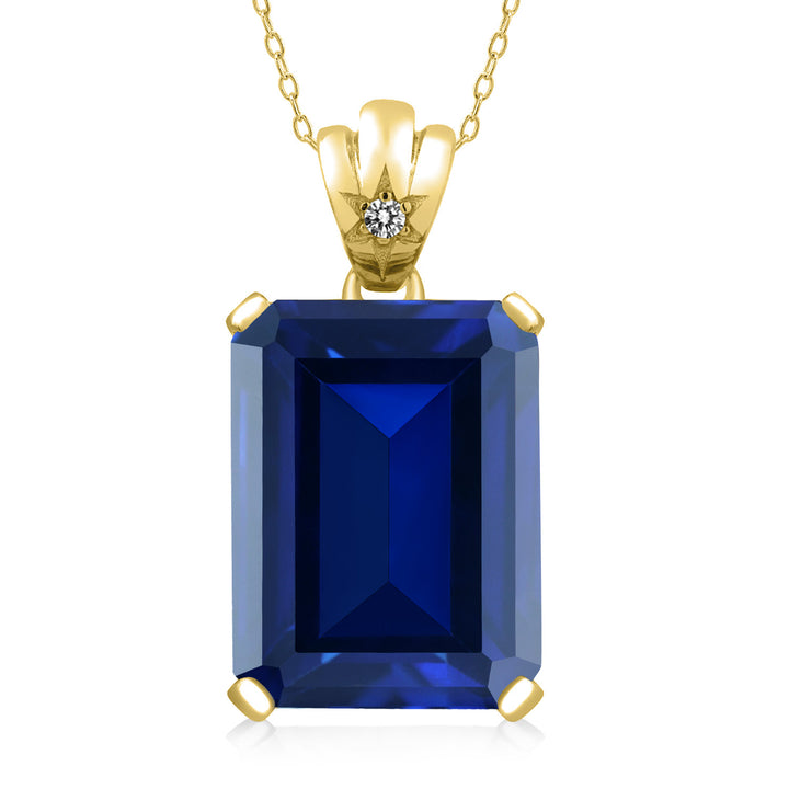 Gem Stone King Gemstone Birthstone and Diamond Pendant Necklace in 18K Yellow Gold Plated Silver | Emerald Cut 18X13MM Center Stone & Round 1.8MM Accent | Fine Jewelry Gift for Her Mom Women Wife | 18 Inch Chain