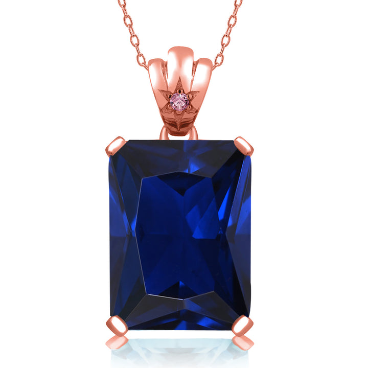 Blue Created Sapphire - September_Pendant in 925 Rose Gold Plated Silver