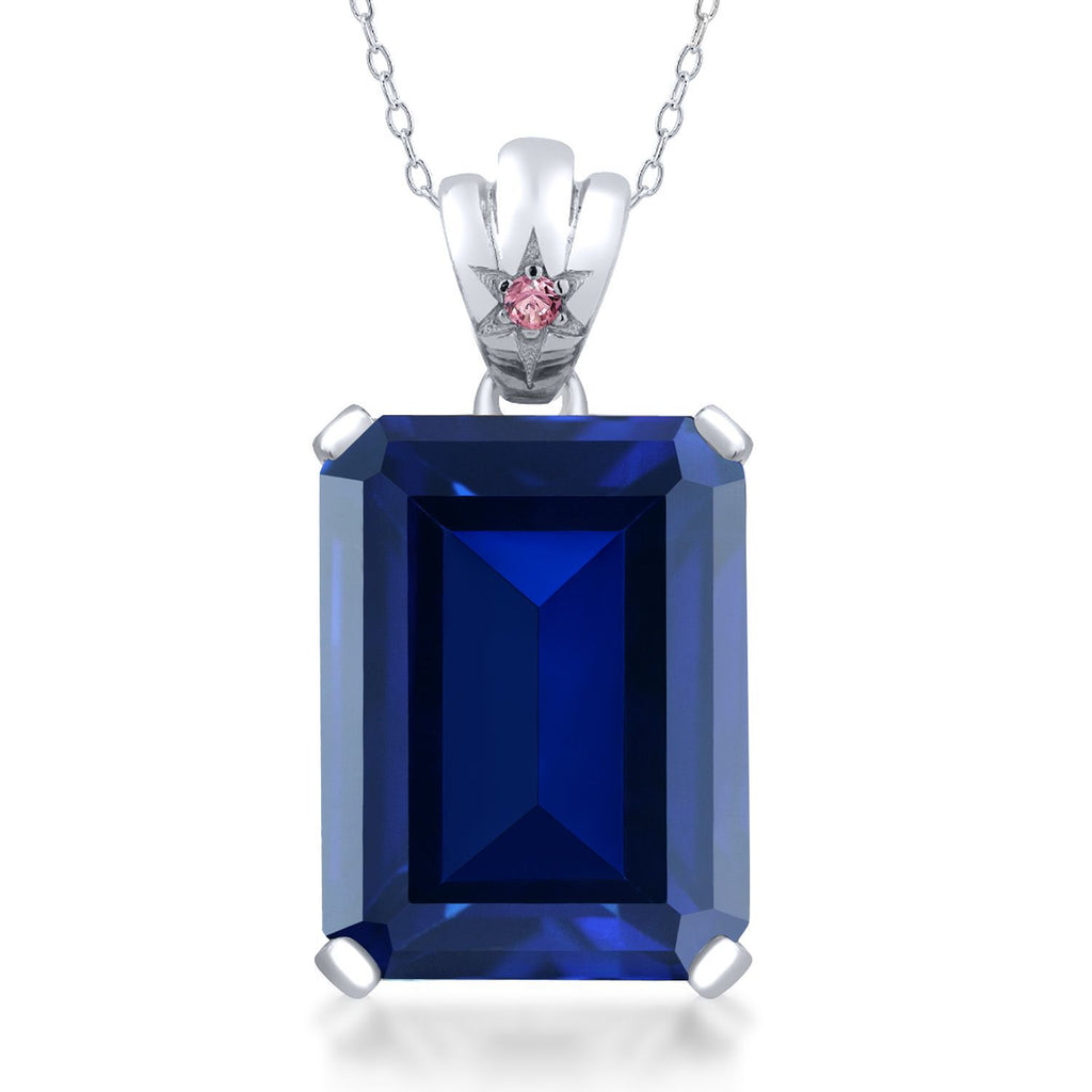 Gem Stone King 925 Sterling Silver Gemstone Birthstone and Pink Lab Grown Diamond Pendant Necklace for Women | Emerald Cut 18X13MM with 1.8MM Accent in Star-Set Bail | 18 Inch Chain | Fine Jewelry for Her Mom Wife