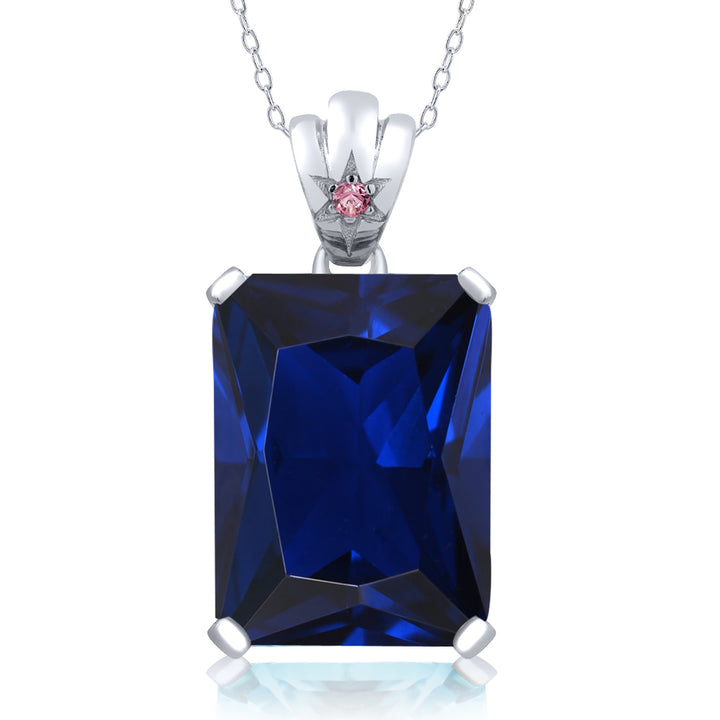 Blue Created Sapphire - September_Pendant in 925 Sterling Silver